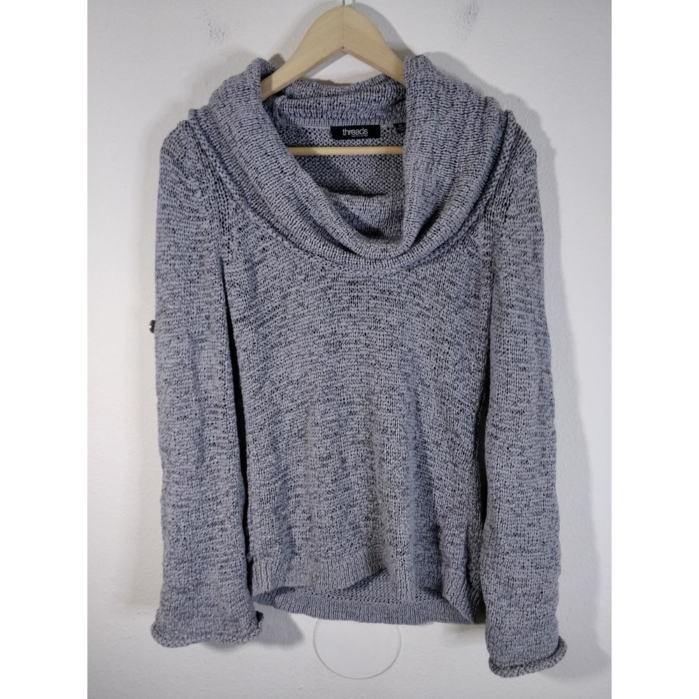 3/$20 Threads Saks Fifth Avenue Gray Chunky Knit Cowl Neck Pullover Sweater M - Picture 1 of 9